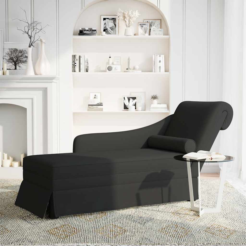 chaiselong med bolster og højre armlæn fløjl sort