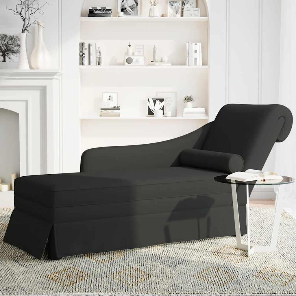 chaiselong med bolster og højre armlæn fløjl sort