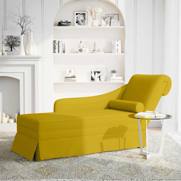 chaiselong med bolster og højre armlæn fløjl gul
