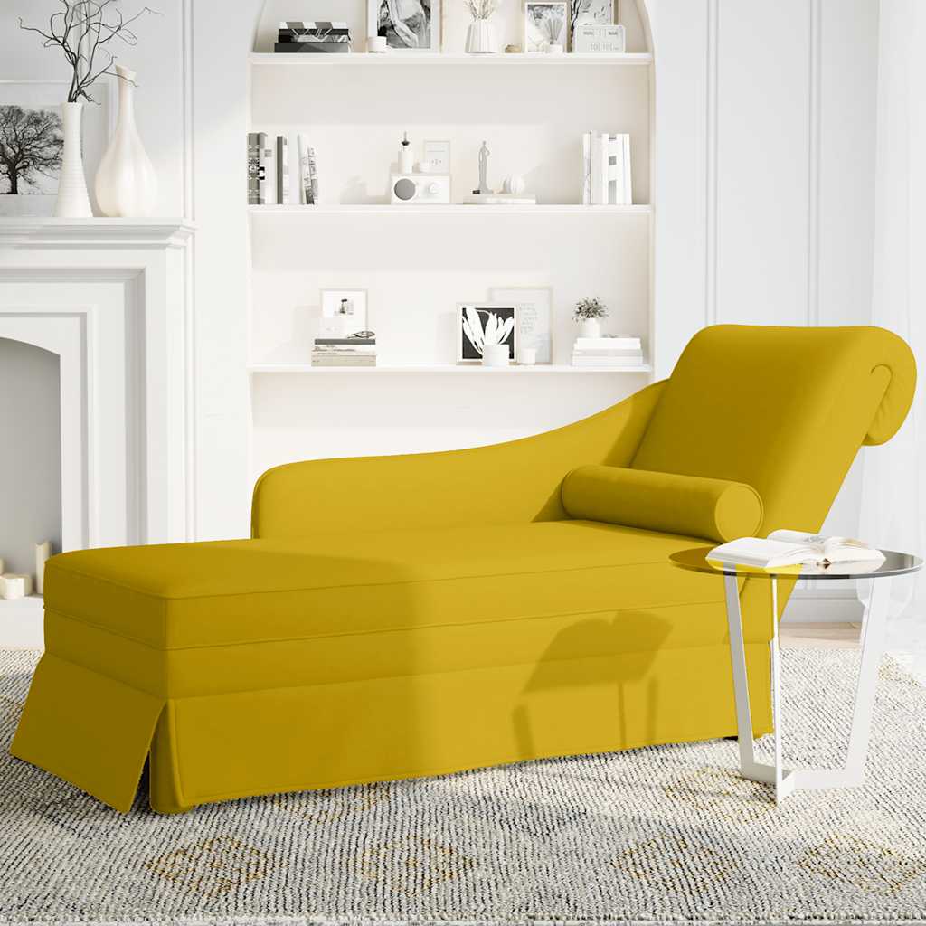 chaiselong med bolster og højre armlæn fløjl gul