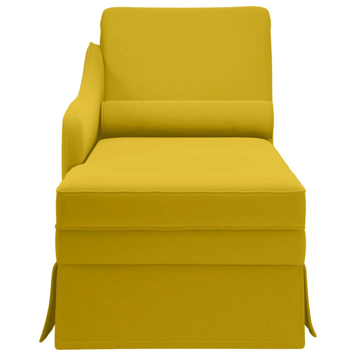 chaiselong med bolster og højre armlæn fløjl gul