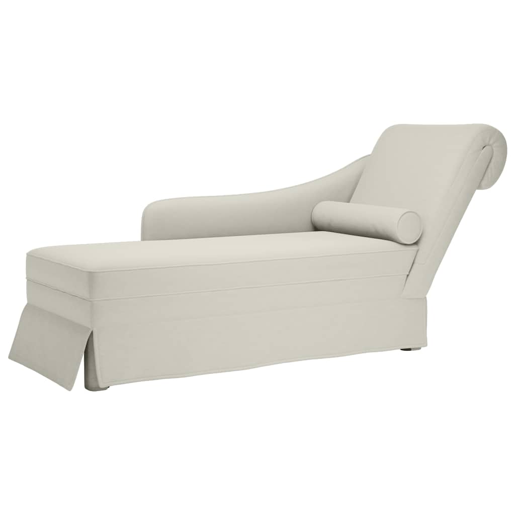 chaiselong med bolster og højre armlæn fløjl cremefarvet