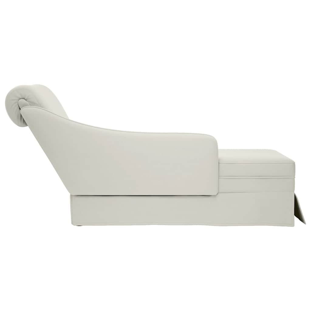 chaiselong med bolster og højre armlæn fløjl cremefarvet