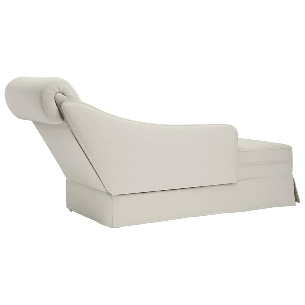 chaiselong med bolster og højre armlæn fløjl cremefarvet