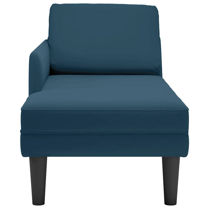 chaiselong med pude og højre armlæn fløjl blå