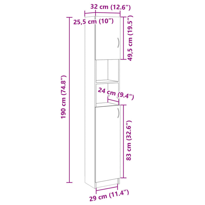 badeværelsesskab 32x25,5x190 cm konstrueret træ sonoma-eg