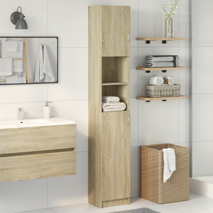 badeværelsesskab 32x25,5x190 cm konstrueret træ sonoma-eg
