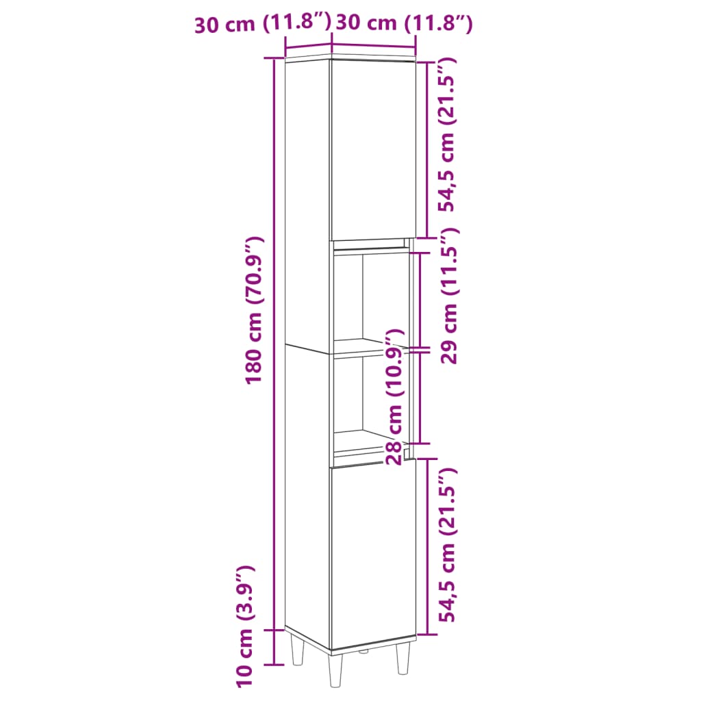 badeværelsesskab 30x30x190 cm konstrueret træ sonoma-eg