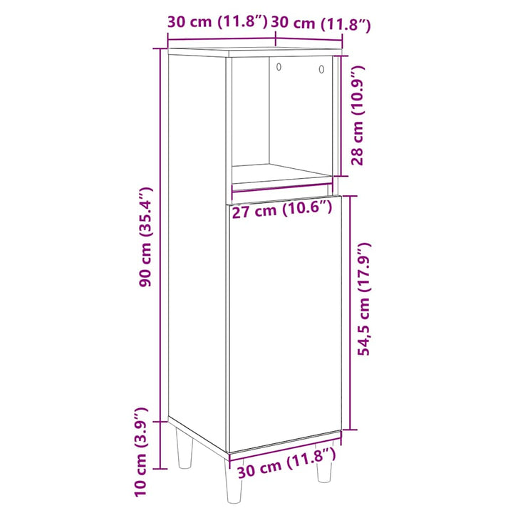 badeværelsesskab 30x30x100 cm konstrueret træ sonoma-eg
