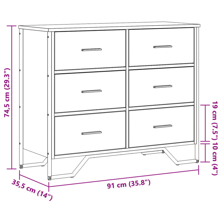 kommode 91x35,5x74,5 cm konstrueret træ sonoma-eg