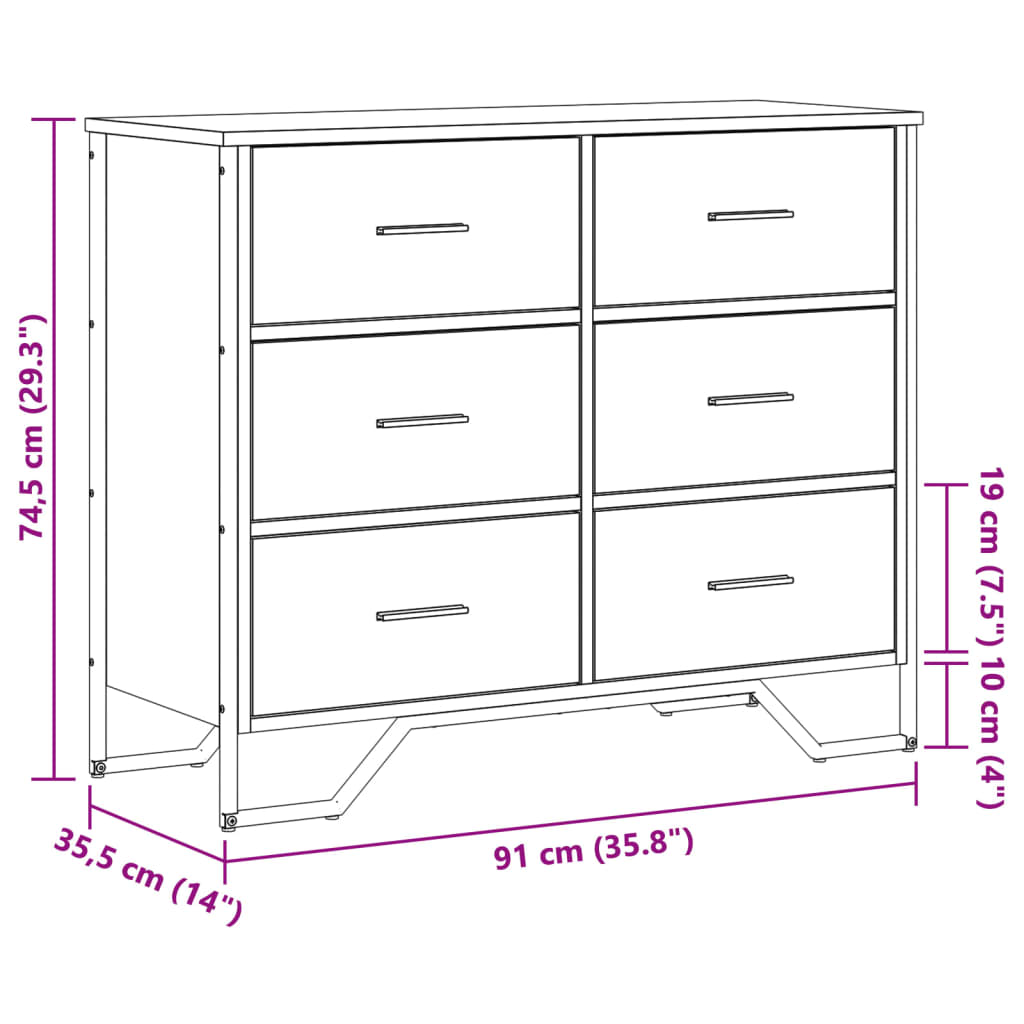 kommode 91x35,5x74,5 cm konstrueret træ røget egetræsfarve