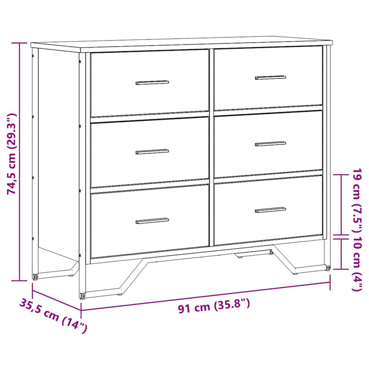kommode 91x35,5x74,5 cm konstrueret træ sonoma-eg