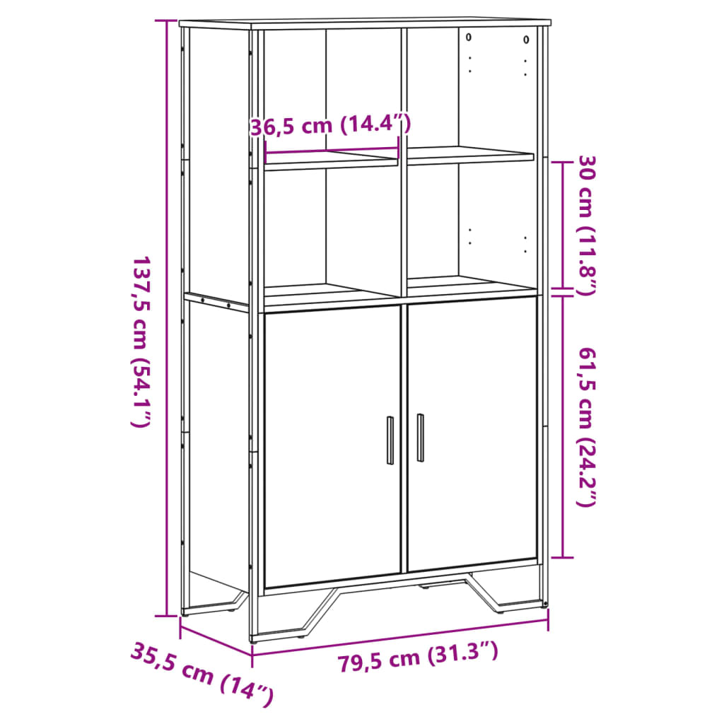 skab 79,5x35,5x137,5 cm konstrueret træ grå sonoma-eg