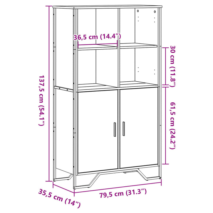 skab 79,5x35,5x137,5 cm konstrueret træ grå sonoma-eg