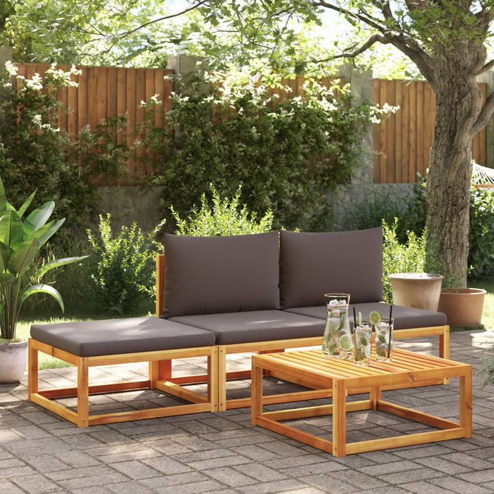 havesofasæt med 4 dele og hynder i træ akacie og rattan
