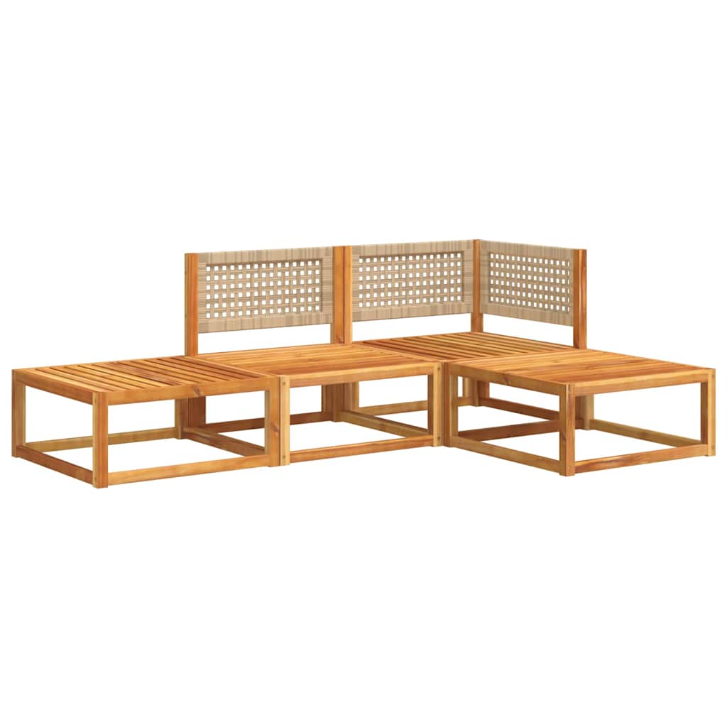 havesofasæt med 4 dele og hynder i træ akacie og rattan