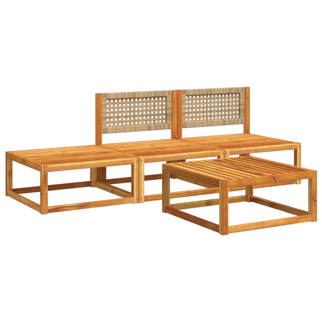 havesofasæt med 4 dele og hynder i træ akacie og rattan