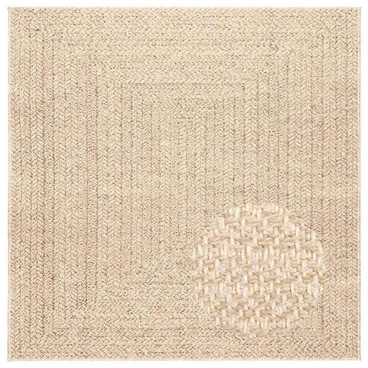 gulvtæppe ZIZUR beige 120x120cm jute-look indendørs og udendørs