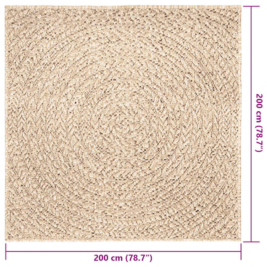 gulvtæppe ZIZUR beige 200x200cm jute-look indendørs og udendørs