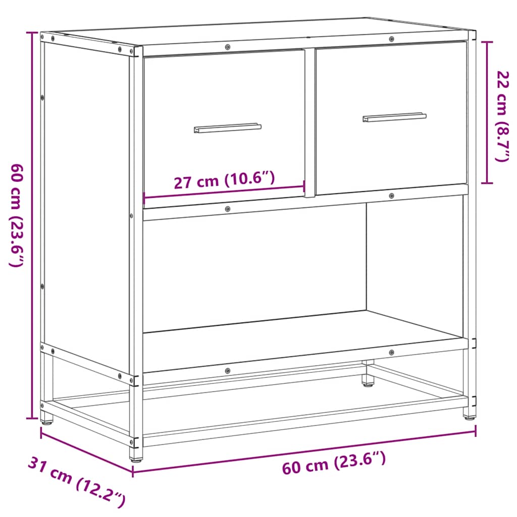sengeskab sort 60x31x60 cm konstrueret træ og metal