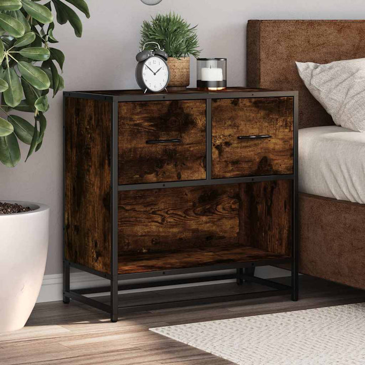 sengeskab røget egetræsfarve 60x31x60 cm konstrueret træ metal
