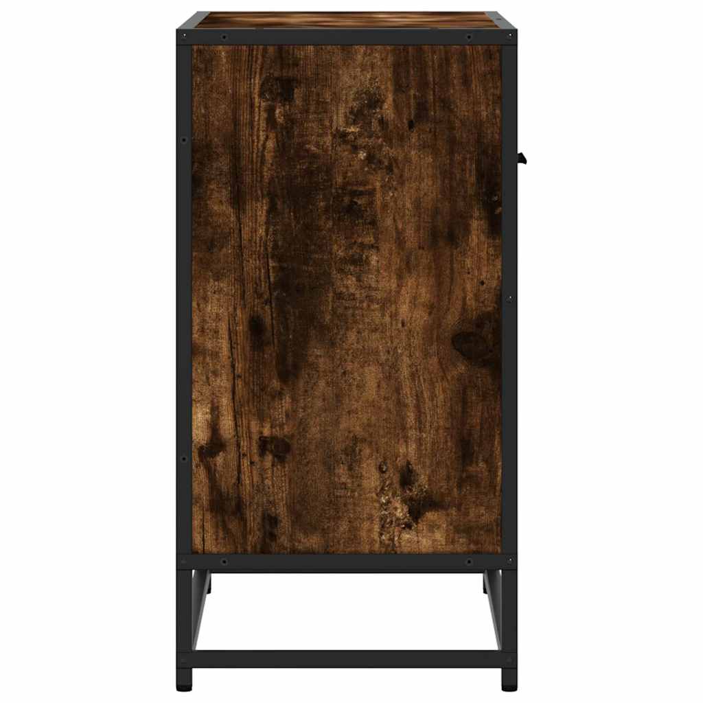 sengeskab røget egetræsfarve 60x31x60 cm konstrueret træ metal