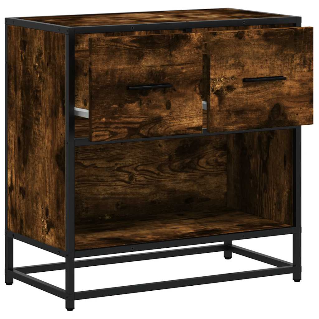 sengeskab røget egetræsfarve 60x31x60 cm konstrueret træ metal