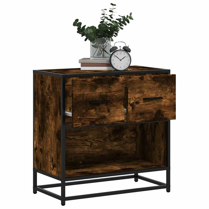 sengeskab røget egetræsfarve 60x31x60 cm konstrueret træ metal