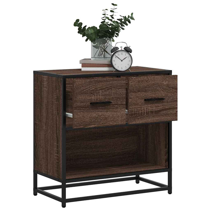 sengeskab brun egetræsfarve 60x31x60 cm konstrueret træ metal
