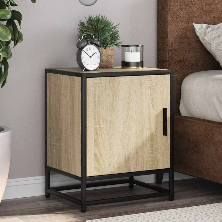 sengebord 40x31x50 cm konstrueret træ og metal sonoma-eg