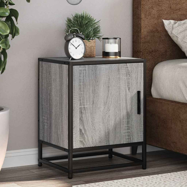 sengebord 40x31x50 cm konstrueret træ og metal grå sonoma-eg