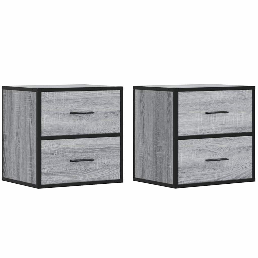 væghængte sengeborde 2 stk. 40x31x39,5 cm grå sonoma-eg