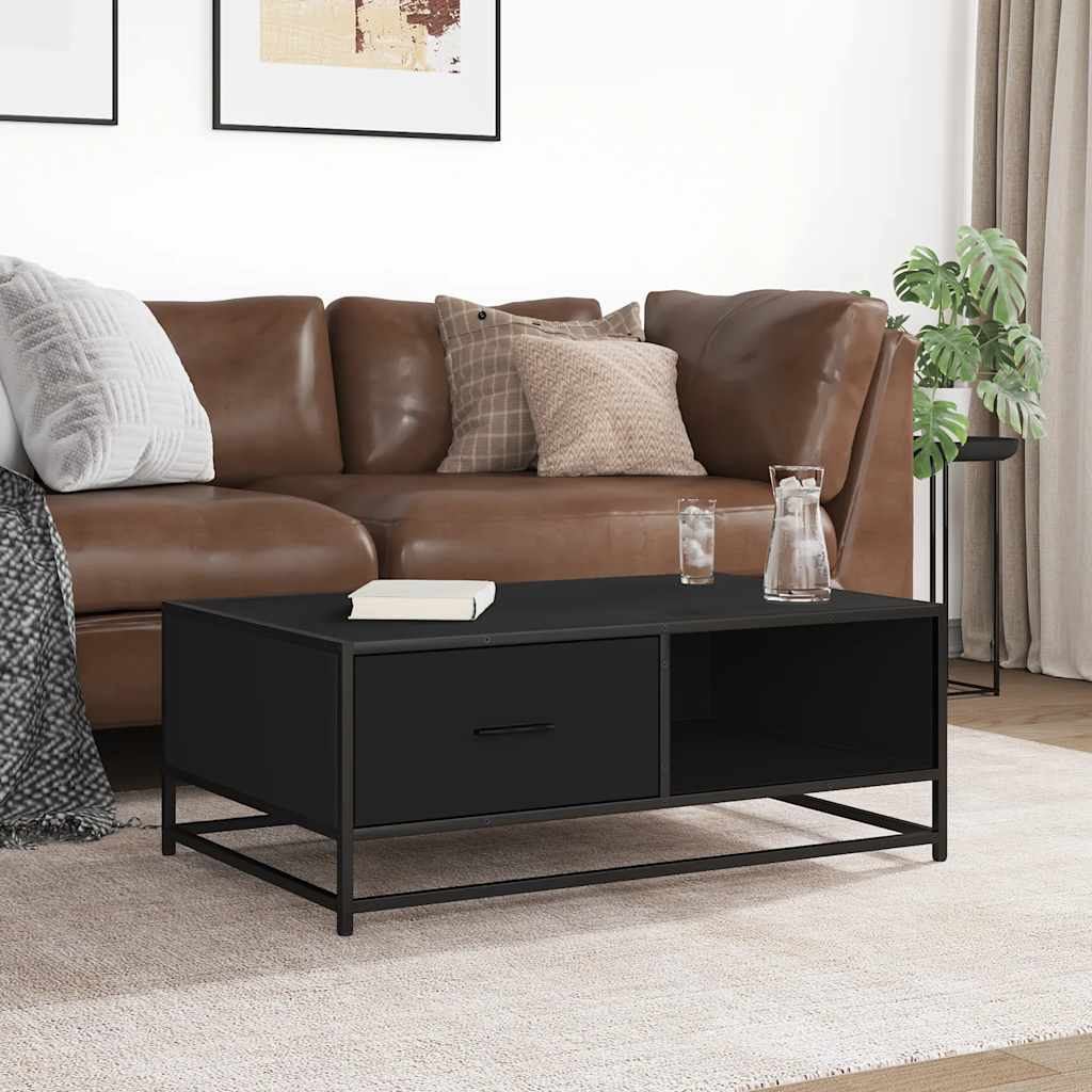 sofabord 90x57x35 cm massivt konstrueret træ og metal sort