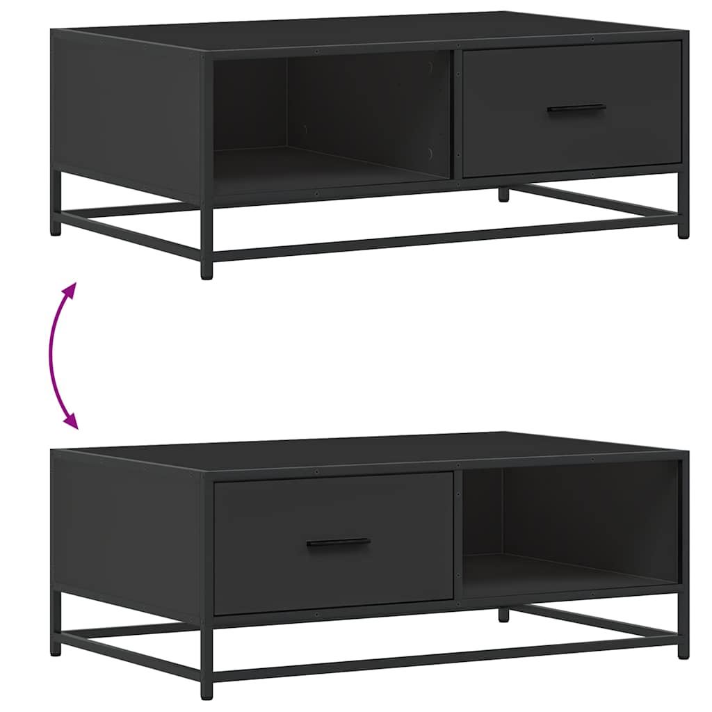 sofabord 90x57x35 cm massivt konstrueret træ og metal sort