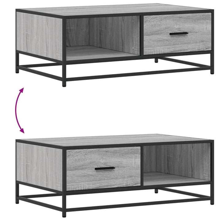 sofabord 90x57x35 cm konstrueret træ og metal grå sonoma-eg