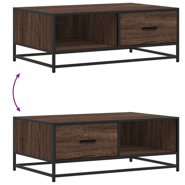 sofabord 90x57x35 cm konstrueret træ og metal brunt egetræ
