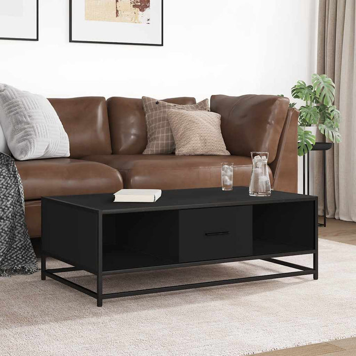 sofabord 100x57x35 cm massivt konstrueret træ og metal sort