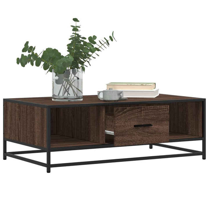 sofabord 100x57x35 cm konstrueret træ og metal brunt egetræ