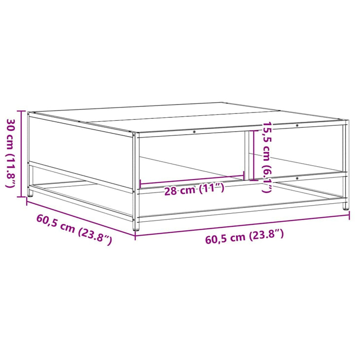 sofabord 60,5x60,5x30 cm konstrueret træ og metal røget egetræ