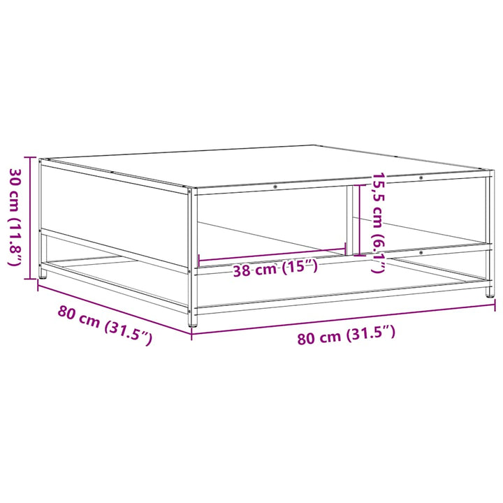 sofabord 80x80x30 cm konstrueret træ og metal sort