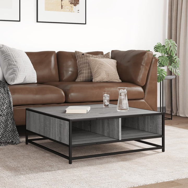 sofabord 80x80x30 cm konstrueret træ og metal grå sonoma-eg