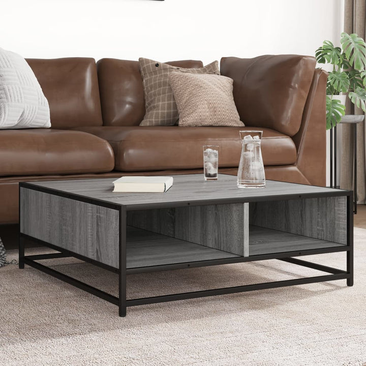 sofabord 80x80x30 cm konstrueret træ og metal grå sonoma-eg