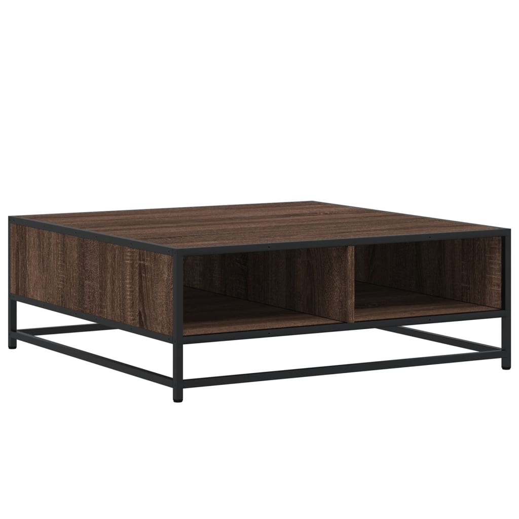 sofabord 80x80x30 cm konstrueret træ og metal brunt eg