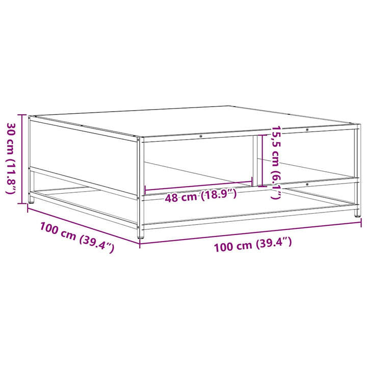 sofabord 100x100x30 cm konstrueret træ og metal sort