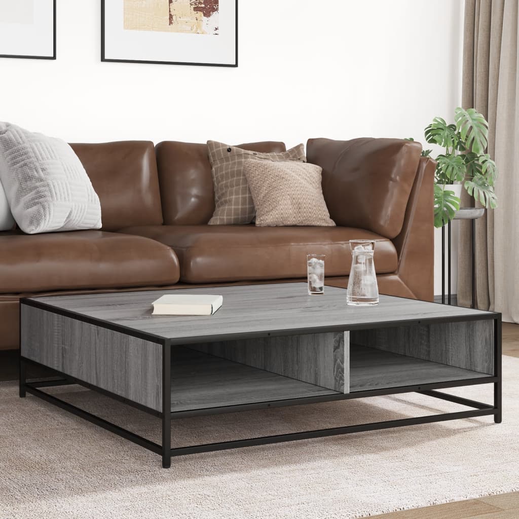 sofabord 100x100x30 cm konstrueret træ og metal grå sonoma-eg