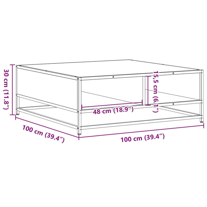 sofabord 100x100x30 cm konstrueret træ og metal grå sonoma-eg