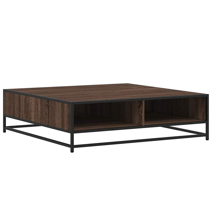 sofabord 100x100x30 cm konstrueret træ og metal brunt egetræ