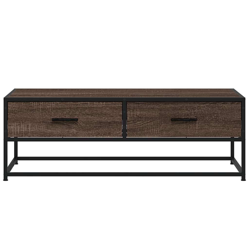 sofabord 100x50x35 cm konstrueret træ og metal brunt egetræ