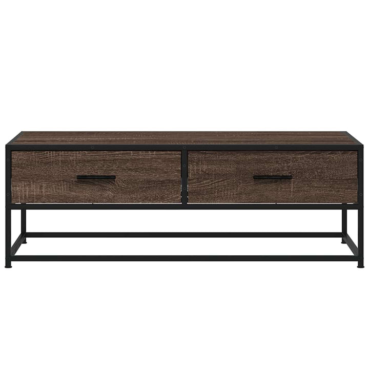 sofabord 100x50x35 cm konstrueret træ og metal brunt egetræ
