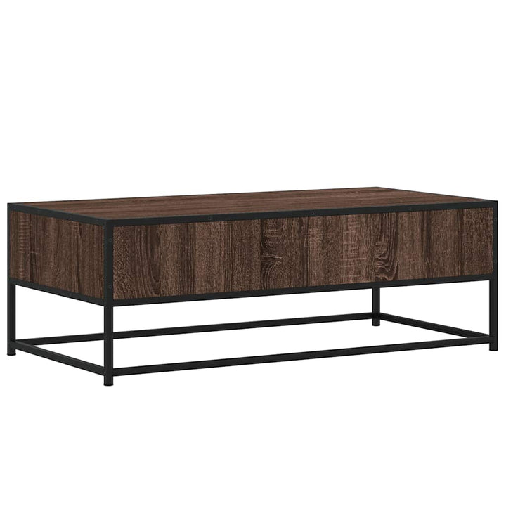 sofabord 100x50x35 cm konstrueret træ og metal brunt egetræ